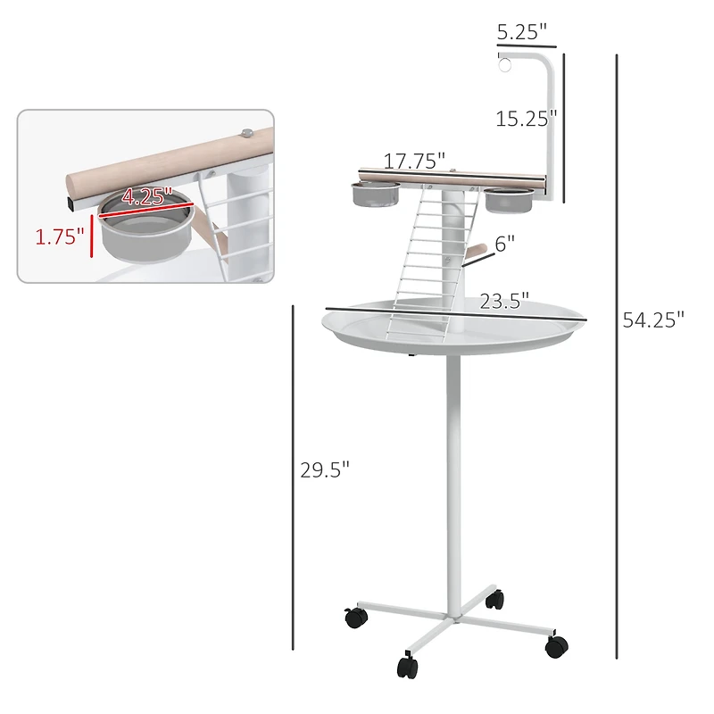 PawHut Bird Sd with Wheels, Perches, Feed Bowls, Round Tray for Parrot