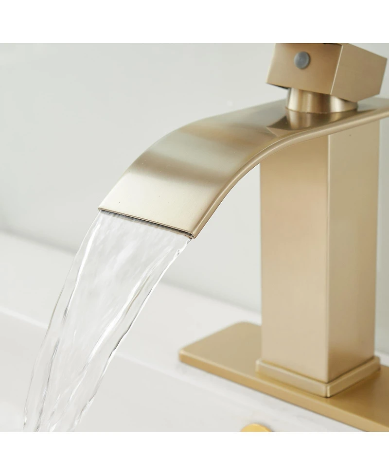 Greenspring Waterfall Single Handle Hole Low-Arc Bathroom Faucet Drip-Free Vanity Sink