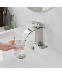 Greenspring Waterfall Single Handle Hole Low-Arc Bathroom Faucet Drip-Free Vanity Sink