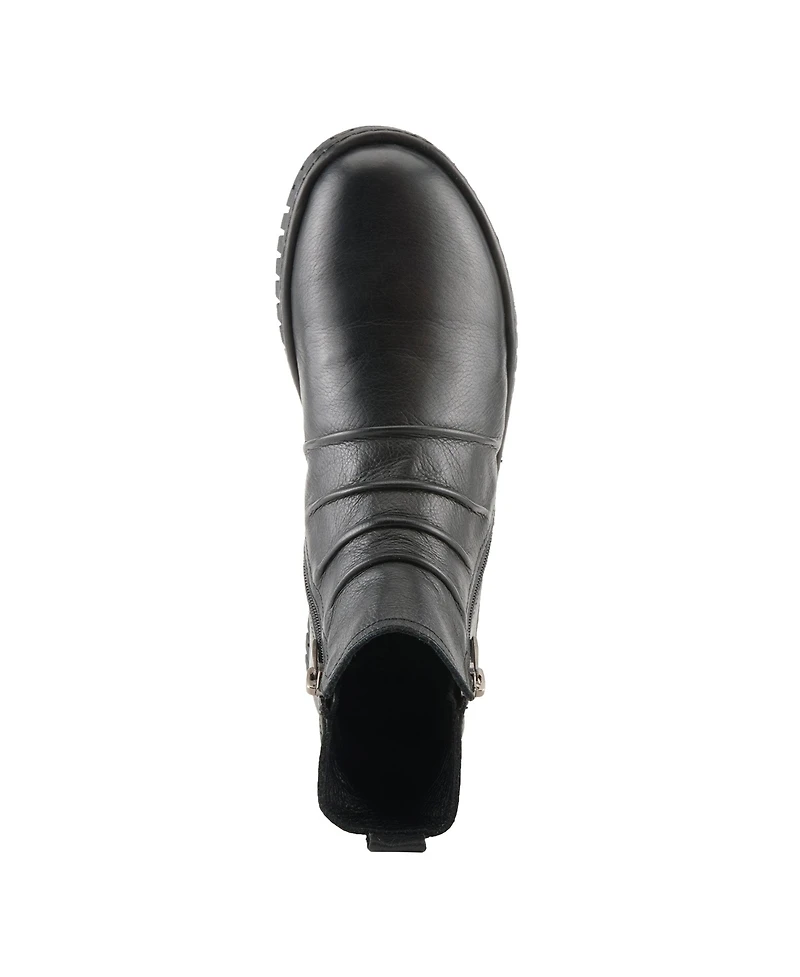 Spring Step Rosado Ruched Leather Bootie with Dual Zippers and Removable Insole