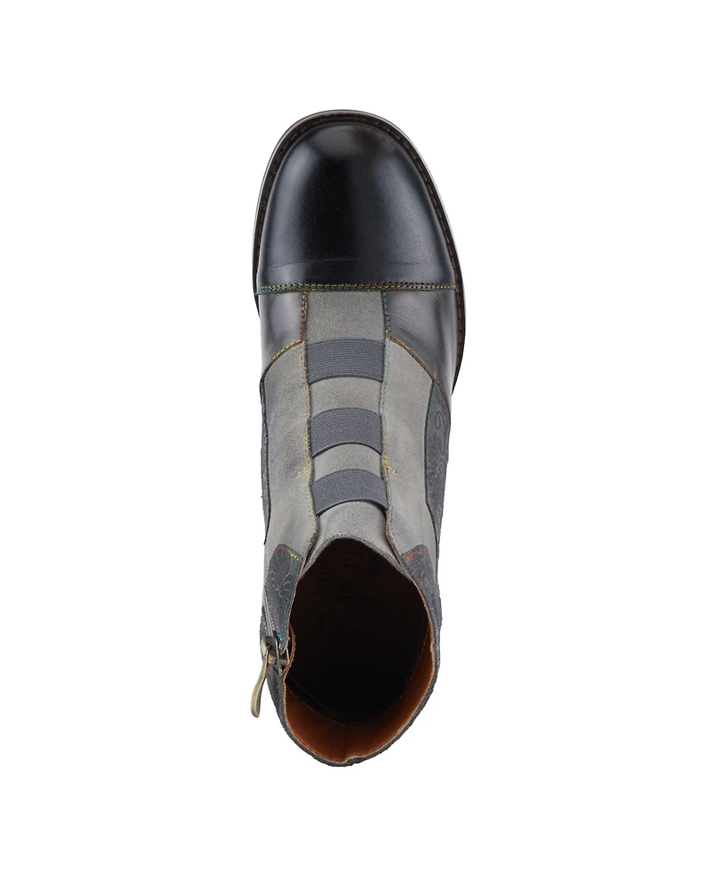 L'Artiste Women's Copine Multicolor Embossed Leather & Suede Booties with Velvet Lining and Chunky Heel