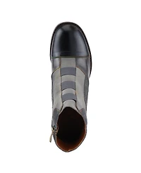 L'Artiste Women's Copine Multicolor Embossed Leather & Suede Booties with Velvet Lining and Chunky Heel