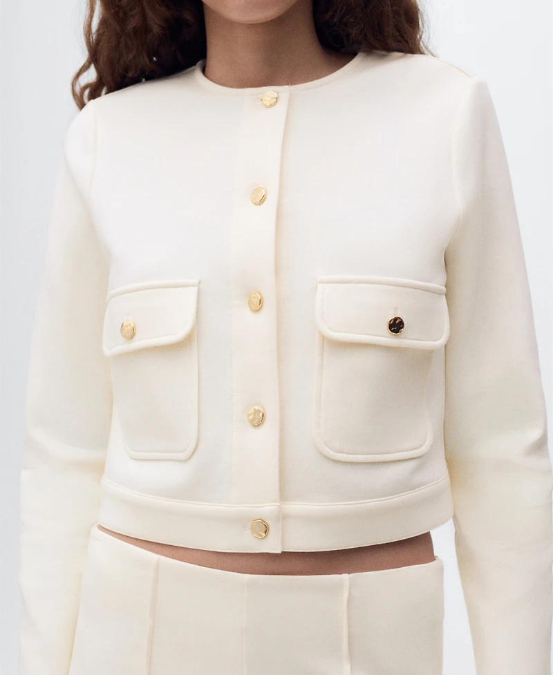 Mango Women's Pockets Cotton Cropped Jacket