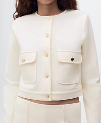 Mango Women's Pockets Cotton Cropped Jacket
