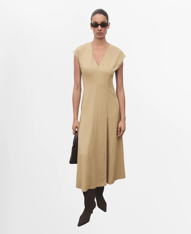 Mango Women's Stitching Detail V-Neck Dress