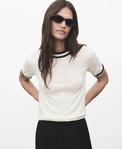 Mango Women's Short-Sleeve Contrast Stripe Sweater