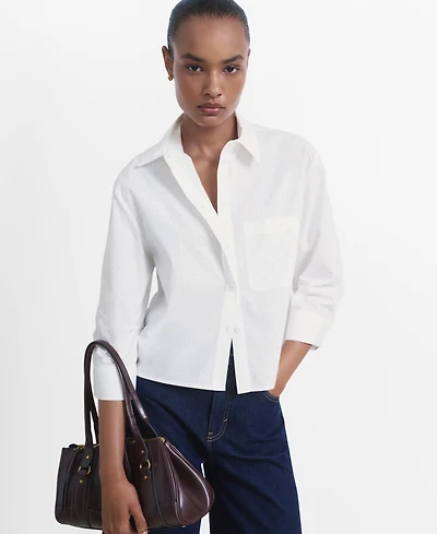 Mango Women's Rhinestone Cropped Shirt