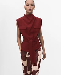 Mango Women's Draped Neck And Belt Blouse
