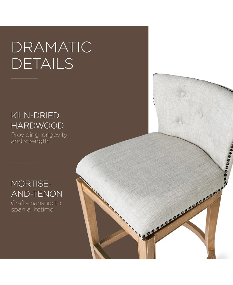 Maven Lane Hugo Counter Stool, Weathered Oak w/ Sand Fabric Upholstery, Set of 2