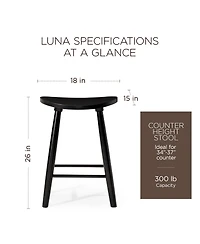 Maven Lane Luna Counter Stool in Rustic Black Wood Finish, Set of 3