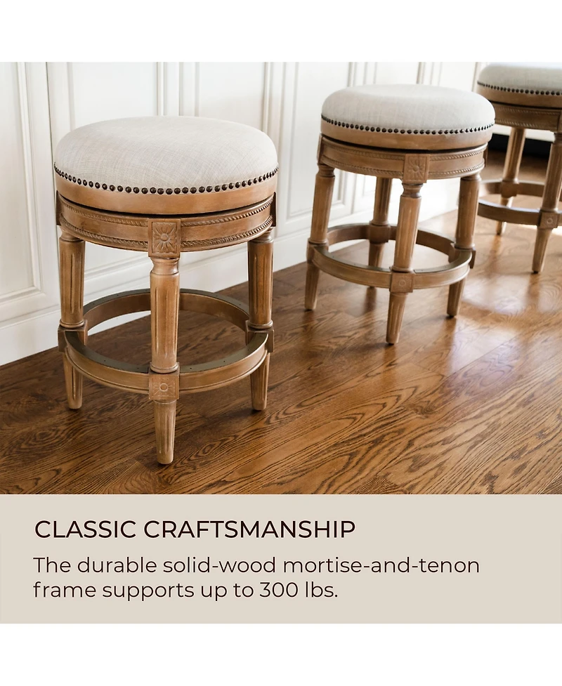 Maven Lane Pullman Backless Bar Stool in Weathered Oak Finish w/ Sand Color Fabric Upholstery, Set of 4