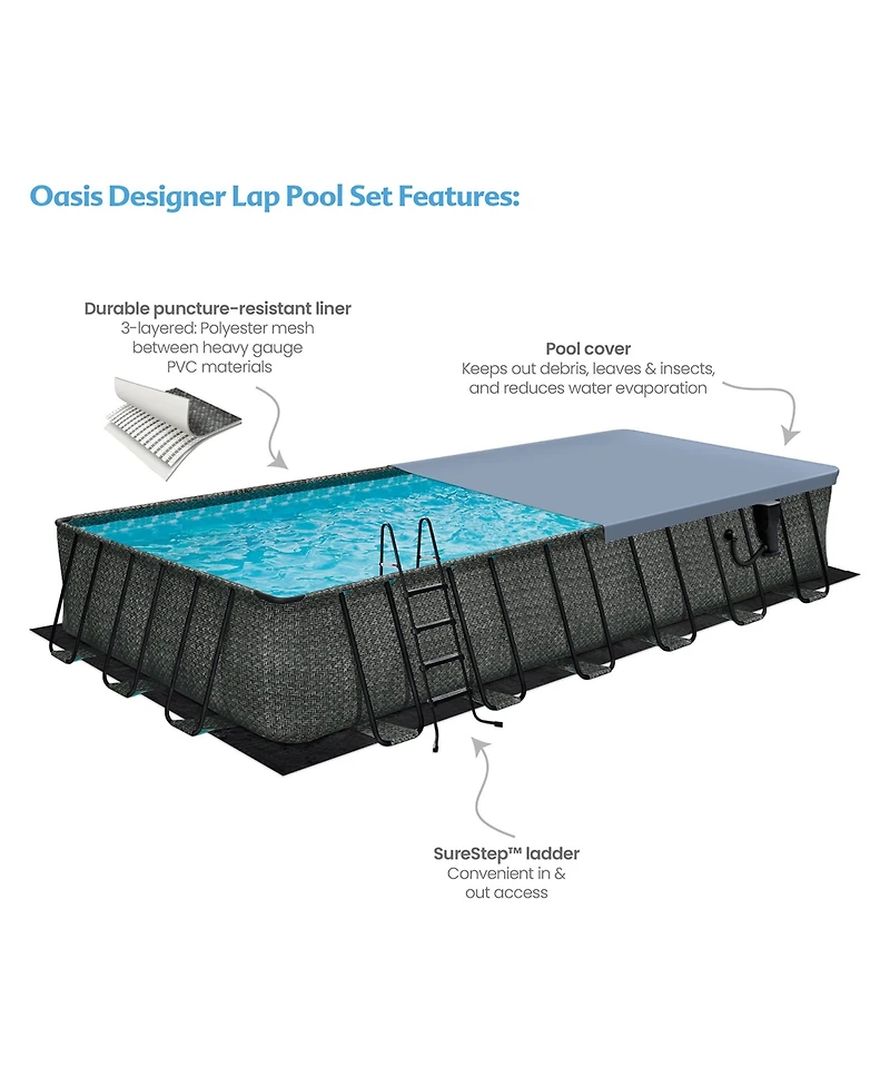 Funsicle 24'x12'x52" Oasis Rectangle Outdoor Above Ground Swimming Pool, Gray