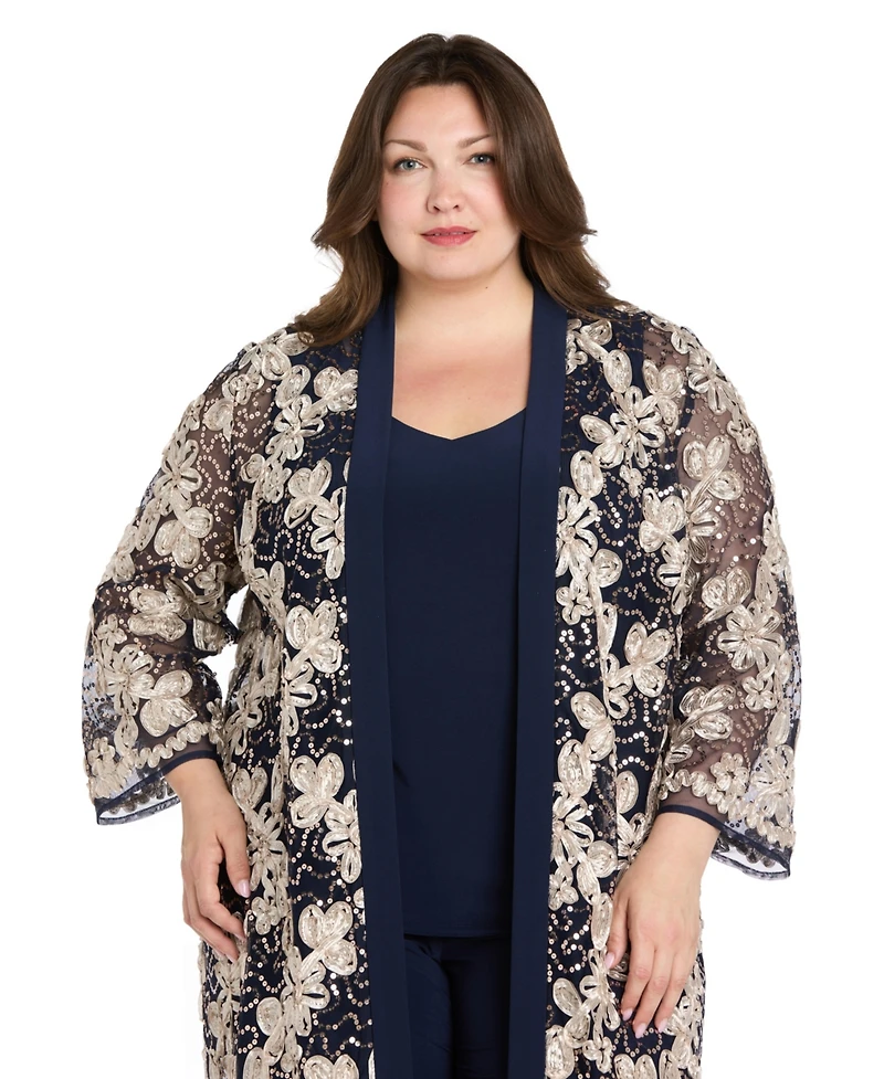 R & M Richards Plus 3-Piece. Top, Jacket, and Pants Set