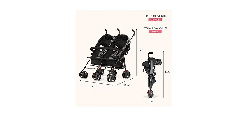 Dream On Me Baby Volgo Twin Umbrella Stroller