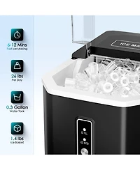 Sugift 26lbs/24H Portable Countertop Self-Cleaning Ice Maker, 9 Bullet Cubes in 6 Mins with Handle