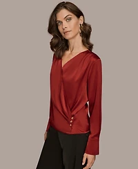 Donna Karan New York Women's Long Sleeve Faux Wrap Top