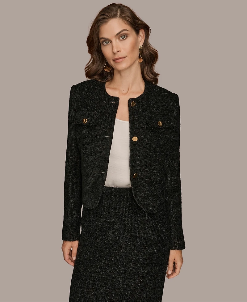 Donna Karan New York Petite Collarless Button-Front Crop Jacket