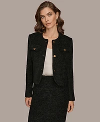 Donna Karan New York Petite Collarless Button-Front Crop Jacket