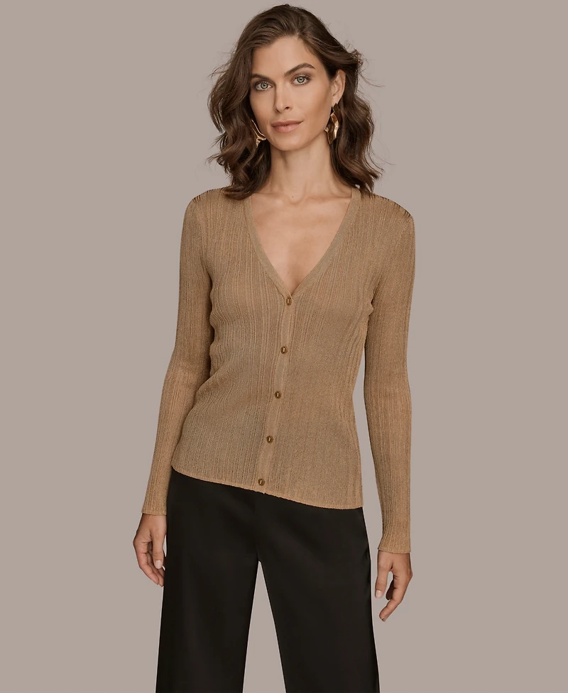 Donna Karan New York Women's Novelty Long Sleeve V-Neck Cardigan