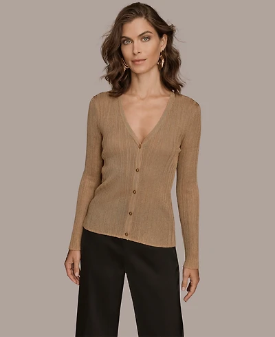 Donna Karan New York Women's Novelty Long Sleeve V-Neck Cardigan