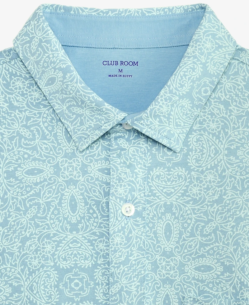 Club Room Men's Pima Cotton Medal Print Short-Sleeve Button-Up Knit Shirt, Macy's Exclusive