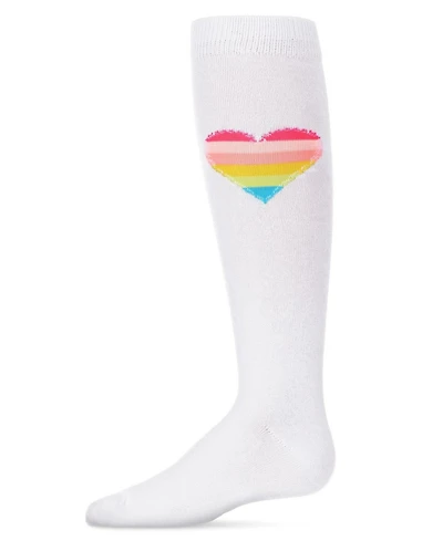 Memoi Little Girls Neon Stitched Heart Cotton Blend Knee High Sock