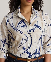 Lauren Ralph Plus Belted Printed Shirt