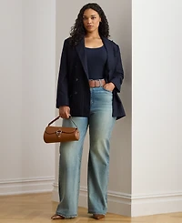 Lauren Ralph Plus Double-Breasted Pinstripe Twill Blazer