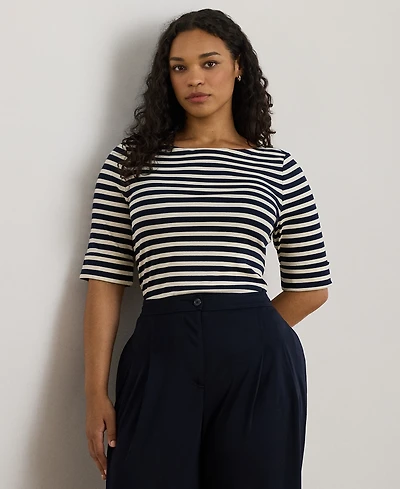 Lauren Ralph Plus Striped Boat Neck T-Shirt