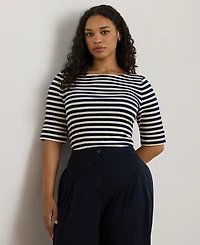 Lauren Ralph Plus Striped Boat Neck T-Shirt