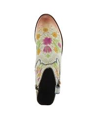 L Artiste Women s Galop Handpainted Leather Western Booties with Floral Embossing, Pull Tab, and Side Zipper