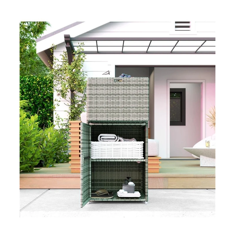 Slickblue Outdoor Towel Rack Cabinet with Storage Shelves and Rolling Wardrobe Locker