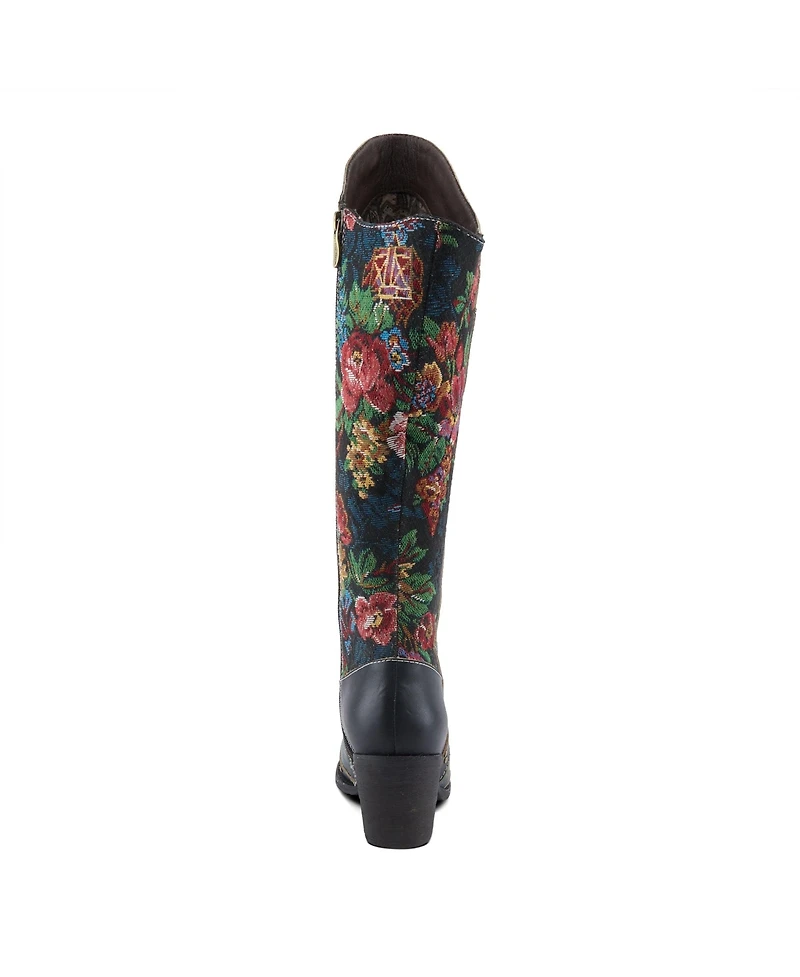 L'Artiste Women's Mallorie Hand-Painted Cowboy Boots with Floral and Butterfly Shaft Design, Snip Toe, Inside Zipper, Velvet Lining – Weste
