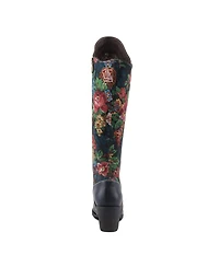 L'Artiste Women's Mallorie Hand-Painted Cowboy Boots with Floral and Butterfly Shaft Design, Snip Toe, Inside Zipper, Velvet Lining – Weste