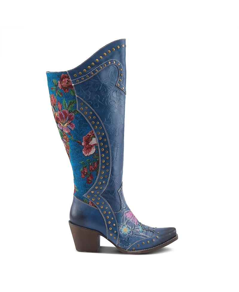 L'Artiste Women's Mallorie Hand-Painted Cowboy Boots with Floral and Butterfly Shaft Design, Snip Toe, Inside Zipper, Velvet Lining – Weste