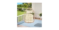 Flynama 55 Inch Khaki Rattan Egg Swing Chair with Stand and Beige Cushion