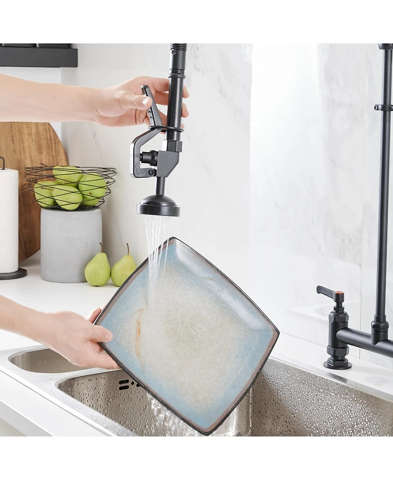 Greenspring Commercial Restaurant Pull Down 2-Handle Wall Mount Pre-Rinse Spray Utility Kitchen Faucet