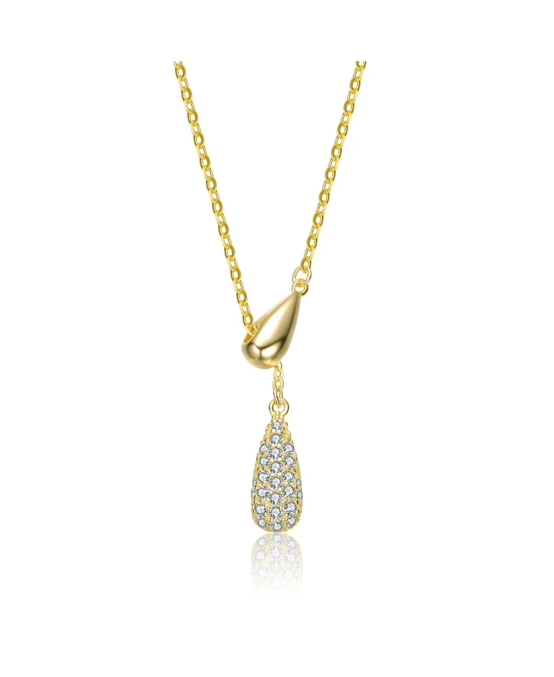 Genevive Sterling Silver 14K Gold Plated with Clear Cubic Zirconia Tear Drop Necklace