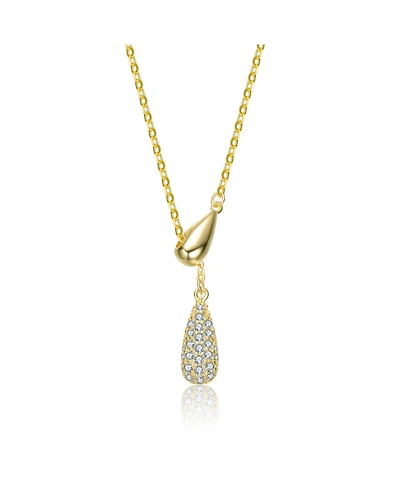 Genevive Sterling Silver 14K Gold Plated with Clear Cubic Zirconia Tear Drop Necklace