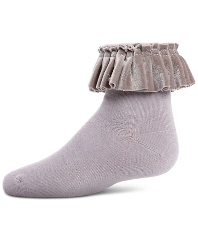 Memoi Big Girls Velvet Pleated Cotton Blend Anklet Socks