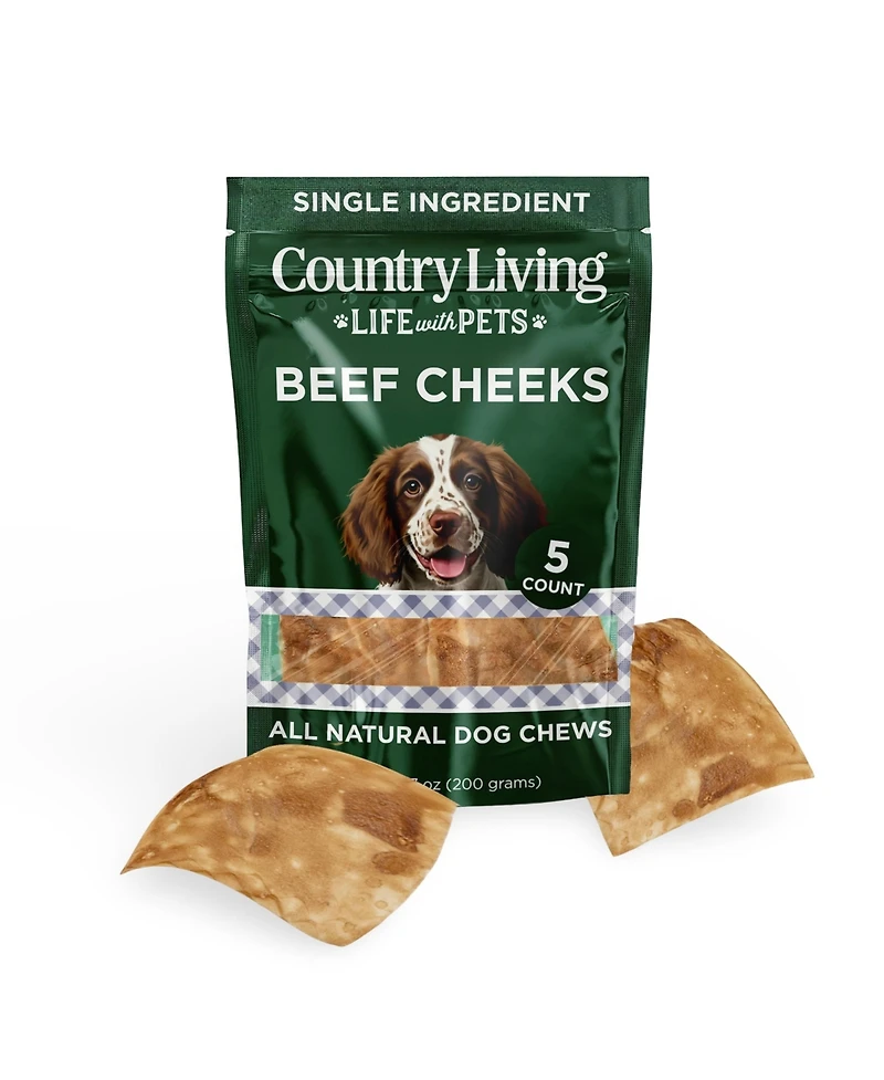 Country Living 4" x 4" Beef Cheek Chip Dog Treats – Chicken Flavor – 5 Count Bag – All-Natural, High-Protein, Long-Lasting Dog Chews