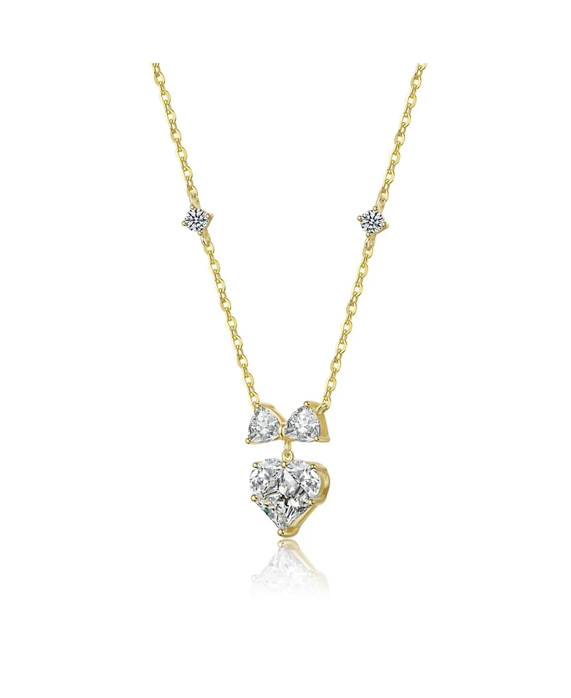 Rachel Glauber 14K Gold Plated with Clear Cubic Zirconia Heart Design Necklace