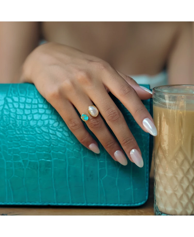 Spero London Double Natural Gemstone Adjustable Sterling Silver Turquoise Ring