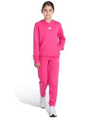 Adidas Big Girls 8-16 Two Piece Long Sleeve Small Logo Fleece Pullover Hoodie and Jogger Set