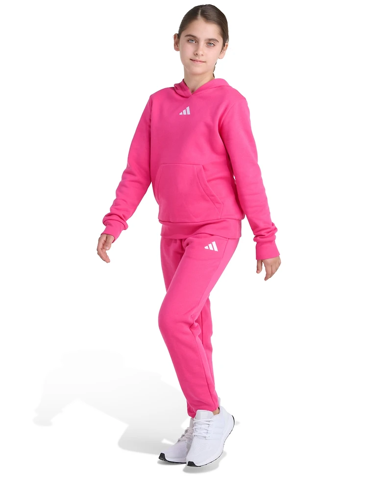 Adidas Big Girls 8-16 Two Piece Long Sleeve Small Logo Fleece Pullover Hoodie and Jogger Set
