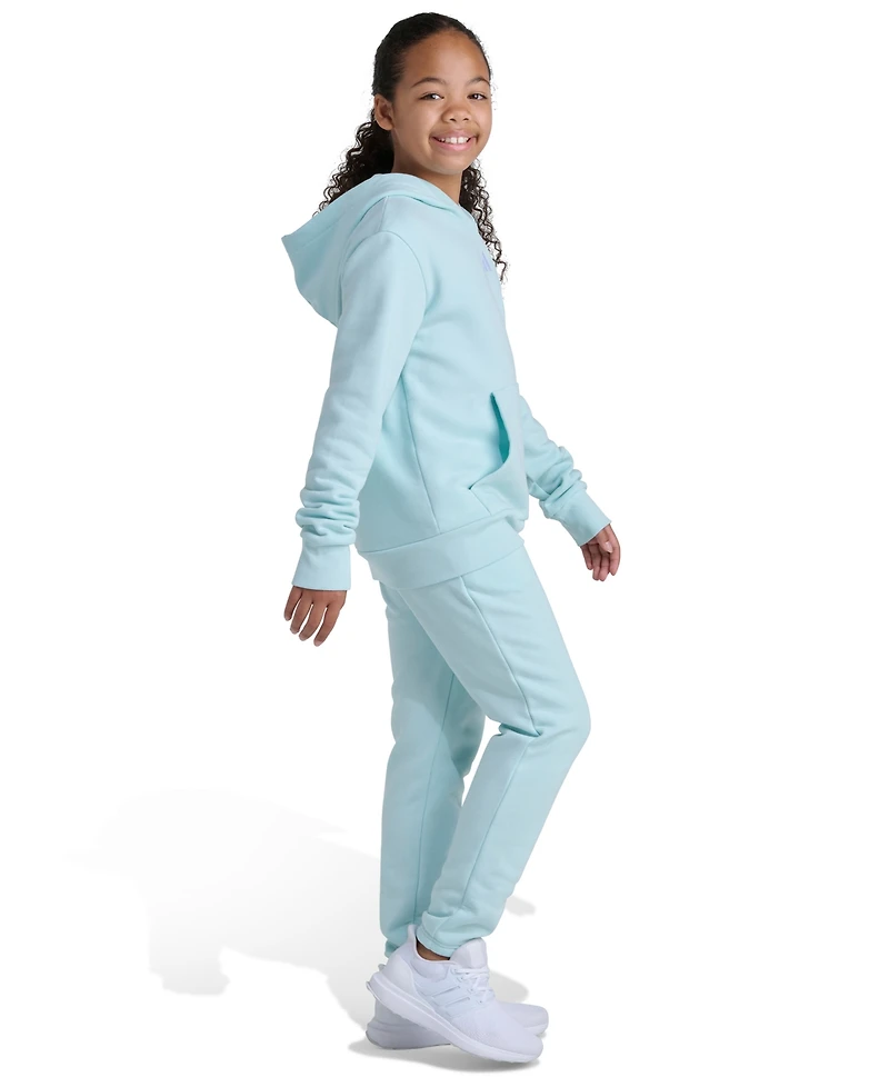 Adidas Big Girls 8-16 Two Piece Long Sleeve Small Logo Fleece Pullover Hoodie and Jogger Set
