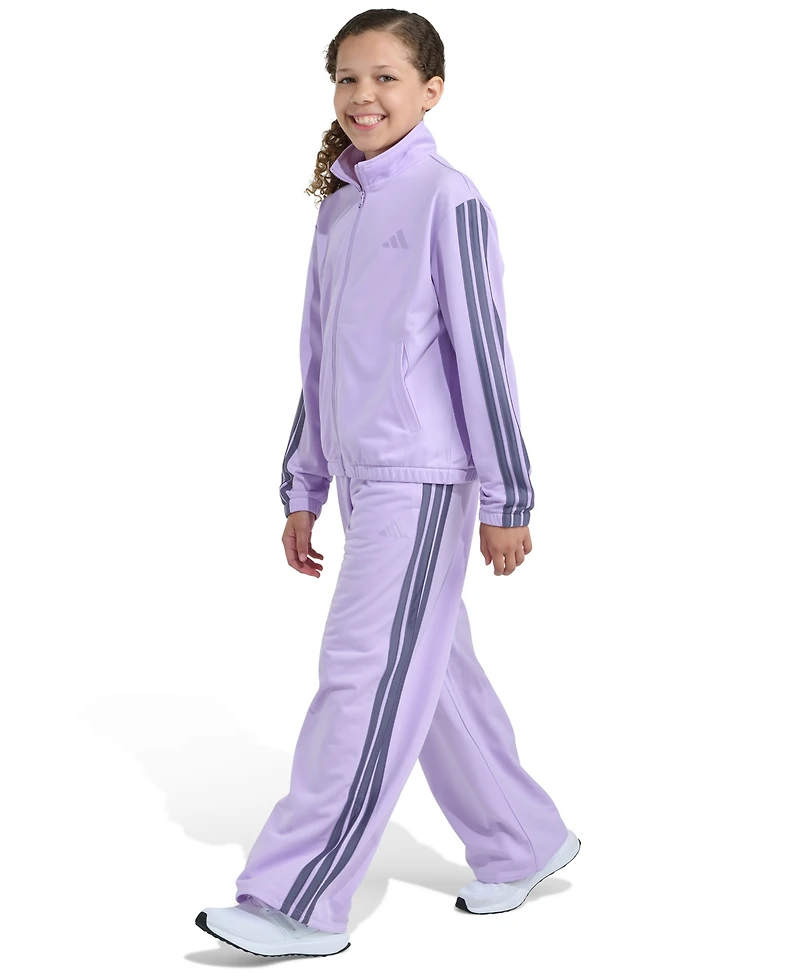 Adidas Big Girls 8-16 two-Piece Full-Zip Jacket and Wide Leg Tricot Pants Set