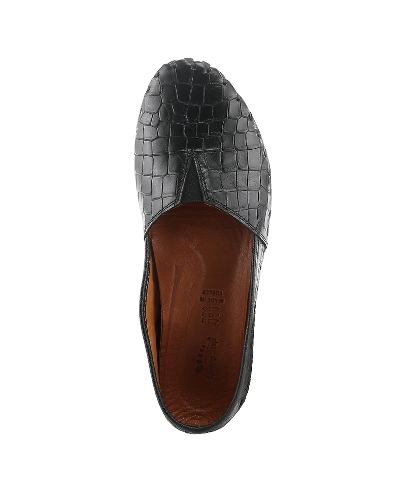 Spring Step Kathaleta-Croco Leather Slip-On Comfort Flats with Arch Support & Removable Insole