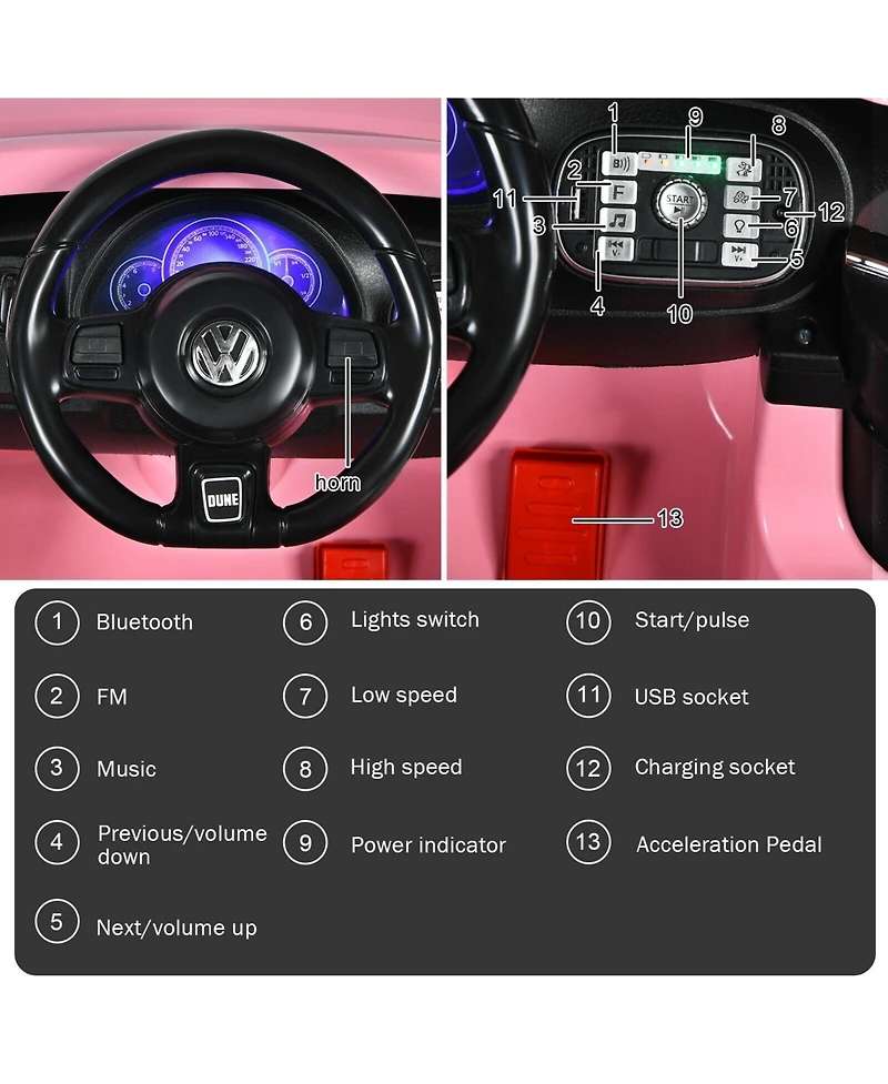 Volkswagen Beetle Kids Electric Ride-On Car with Remote Control - Pink