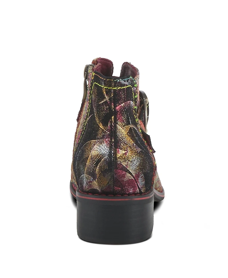 L Artiste Women s Georgiana-scope Western Booties with Handpainted Abstract Leather, Buckle Accent & Rainbow Stitching